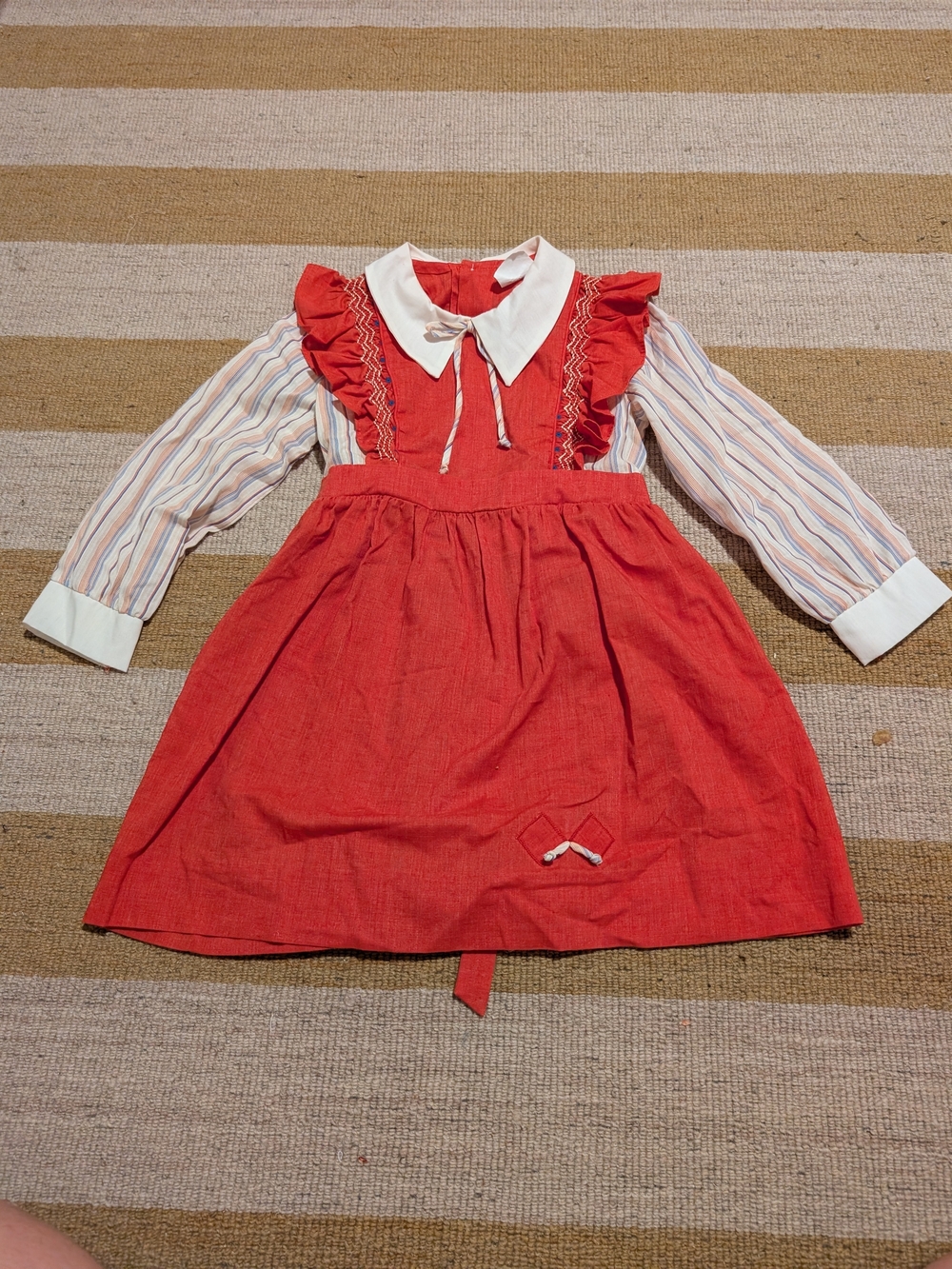 Vintage Girls Smocked Ruffle Dress And Shirt Set With Collar